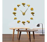 VCS Jungle Animals Elephant DIY Large Wall Clock Home Decor Modern Design Mirror Effect Giant Frameless Elephants DIY Clock Watch (Gold、47inch)
