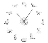 VCS Silhouette Cats Wall Art Kittens DIY Giant Wall Clocks Playful Cats Big Needle Kitty Girl Room Large Wall Clock(Silver,47inch)