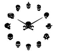 VCS Various Skull Heads Decorative DIY Sticker Large Wall Clock Dead Skeleton Cranium Modern Novelty Gift Custom DIY Big Wall Clock(Black,27inch)