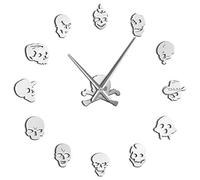 VCS Various Skull Heads Decorative DIY Sticker Large Wall Clock Dead Skeleton Cranium Modern Novelty Gift Custom DIY Big Wall Clock(Silver,27inch)
