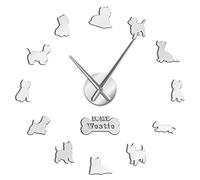 VCS West Highland White Terrier DIY Giant Wall Clock Mirror Effect Arylic Wall Art Pet Dog I Love My Westie Long Hands Large Wall Clock(Silver,37in)
