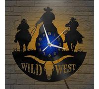 VCS Wild West Cowboy theme Vinyl Record vintage Wall Clock for Kitchen(B,with LED)