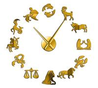 VCS Zodiac Signs Wall Art Stickers Exclusive Wall Clock Constellation DIY Giant Wall Clock Astrology Hanging Clock Watch Home Decor(Golden,37inch)