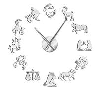 VCS Zodiac Signs Wall Art Stickers Exclusive Wall Clock Constellation DIY Giant Wall Clock Astrology Hanging Clock Watch Home Decor(Silver,37inch)