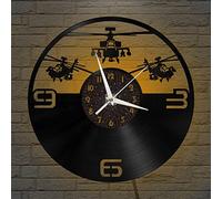 VCSUK Combat Helicopter Vinyl Wall Clock, Battery Operated Silent & Non-ticking Wall Clock for Kitchen Home Living Room Bedroom School(12 inchs C with LED)