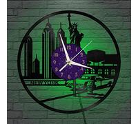 VCSUK New York city View Vinyl Wall Clock, Battery Operated Silent & Non-ticking Wall Clock for Kitchen Home Living Room Bedroom School(12 inchs P with LED)