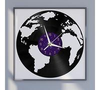 VCSUK World Map Vinyl Wall Clock, Battery Operated Silent & Non-ticking Wall Clock for Kitchen Home Living Room Bedroom School(12 inchs P without LED)