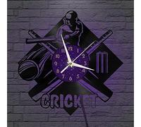 VCSUS Cricket Sports Vinyl Wall Clock, Battery Operated Silent & Non-ticking Wall Clock for Kitchen Home Living Room Bedroom School(12 inchs P with LED)