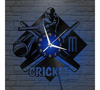 VCSUS Cricket Sports Vinyl Wall Clock, Battery Operated Silent & Non-ticking Wall Clock for Kitchen Home Living Room Bedroom School(12 inchs B with LED)