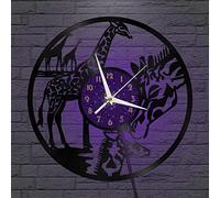 VCSUS Giraffe Family Decoration Vinyl Wall Clock, Battery Operated Silent & Non-ticking Wall Clock for Kitchen Home Living Room Bedroom School(12 inchs P with LED)