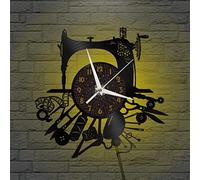 VCSUS Sewing Machine Decoration Vinyl Wall Clock, Battery Operated Silent & Non-ticking Wall Clock for Kitchen Home Living Room Bedroom School(12 inchs C with LED)