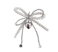 VCSZYAFX 2pc Lace Pearl Bow Shoelaces Charms Sneakers Decorative Pendant Love Shoe Chain Buckle Charm Accessories for sports/casual shoes(White Silver Pearl)