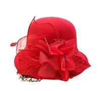 VCSZYAFX Classical Wide Brim Fedora Hat Pearl Belt Solid Caps Men Women Winter Wedding Church Jazz Hats Suitable for weddings and parties(Big Red)