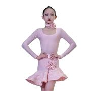 VCSZYAFX Girls Long Sleeve Latin Dance Dress Training Tango Rumba Performance Outfits Suitable for tango performances in dance halls(Pink,120cm)
