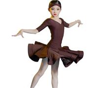 VCSZYAFX Latin Dance Rules Competition Dress Girls Professional International Standard Skirt Suitable for tango performances in dance halls(Mid sleeve coffee,120)