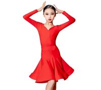 VCSZYAFX Latin Dance Rules Competition Dress Girls Professional International Standard Skirt Suitable for tango performances in dance halls(Big Red,130)