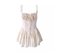 VCSZYAFX Medieval Retro Satin Mini Dress Women One-piece Jacquard Floral Lace Corset Cami Rompers Date Going Out Summer Clothes(S)