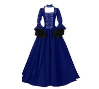 VCSZYAFX Medieval Victorian Court Lace Patchwork Gothic Dress Halloween Witch Cosplay Party Costume Square Neck Flare Sleeve Maxi(Blue,XXXL)