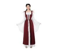 VCSZYAFX Renaissance Medieval Vintage Boho Long Sleeves Dress Women Patchwork Lace Up Over Two Pieces Retro Gown Plus Size(6504Wine Red,XXL)