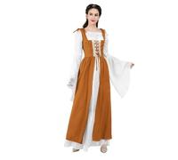VCSZYAFX Renaissance Medieval Vintage Boho Long Sleeves Dress Women Patchwork Lace Up Over Two Pieces Retro Gown Plus Size(Color 1,XXL)