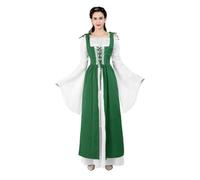 VCSZYAFX Renaissance Medieval Vintage Boho Long Sleeves Dress Women Patchwork Lace Up Over Two Pieces Retro Gown Plus Size(6504green,XXL)