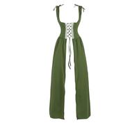 VCSZYAFX Renaissance Medieval Vintage Boho Long Sleeves Dress Women Patchwork Lace Up Over Two Pieces Retro Gown Plus Size(6504AOlive Green,XXXL)