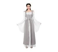 VCSZYAFX Renaissance Medieval Vintage Boho Long Sleeves Dress Women Patchwork Lace Up Over Two Pieces Retro Gown Plus Size(6504grey,XXL)