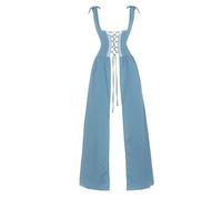VCSZYAFX Renaissance Medieval Vintage Boho Long Sleeves Dress Women Patchwork Lace Up Over Two Pieces Retro Gown Plus Size(6504ALight Blue,XXL)