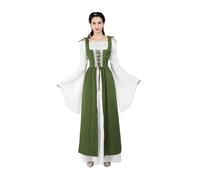 VCSZYAFX Renaissance Medieval Vintage Boho Long Sleeves Dress Women Patchwork Lace Up Over Two Pieces Retro Gown Plus Size(6504Olive Green,XXL)