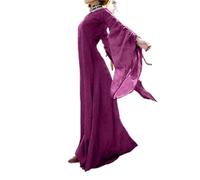 VCSZYAFX Renaissance Retro Long Flare Sleeve Maxi Dress Vintage Gothic Victoria Style Medieval Solid Color Cotton Linen Halloween Costume(Purple,XXXL)