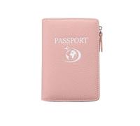 VCSZYAFX Ultra-Thin RFID Shielded Passport Holder Bi-fold Wallet Lychee-Patterned Multi-Functional Case Unisex Travel Accessory for Tickets, Money, Cards(Pink)