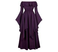 VCSZYAFX Vintage Bell Sleeve Medieval Off Shoulder Elastic High Waist Smocked Renaissance Dress For Women Halloween Cosplay Costume(PURPLE,XXXL)