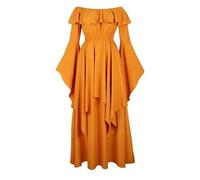VCSZYAFX Vintage Bell Sleeve Medieval Off Shoulder Elastic High Waist Smocked Renaissance Dress For Women Halloween Cosplay Costume(Color8,XXL)