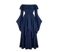 VCSZYAFX Vintage Bell Sleeve Medieval Off Shoulder Elastic High Waist Smocked Renaissance Dress For Women Halloween Cosplay Costume(Color 5,XXXL)