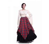 VCSZYAFX Woman's Renaissance Medieval Long Dresses For Halloween Cosplay Ball Gowns Costumes Sleeve Waist Retro Dress(Lattice red,XXXL)