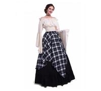 VCSZYAFX Woman's Renaissance Medieval Long Dresses For Halloween Cosplay Ball Gowns Costumes Sleeve Waist Retro Dress(Lattice black,XXXL)