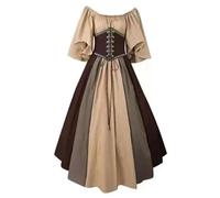 VCSZYAFX Women Patchwork Medieval Renaissance Dress Halloween Gothic Off Shoulder Retro Long(Coffee,XXXL)