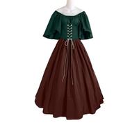VCSZYAFX Women Patchwork Medieval Renaissance Dress Halloween Gothic Off Shoulder Retro Long(Green red,XXXL)
