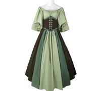 VCSZYAFX Women Patchwork Medieval Renaissance Dress Halloween Gothic Off Shoulder Retro Long(Light green,XXXL)