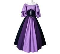 VCSZYAFX Women Patchwork Medieval Renaissance Dress Halloween Gothic Off Shoulder Retro Long(Purple,XXXL)
