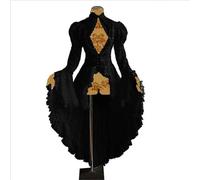 VCSZYAFX Women S-5XL Cosplay Dress Gothic Style Asymmetrical Halloween Retro Vintage Solid Lace Medieval Cardigan(Black,XXXL)