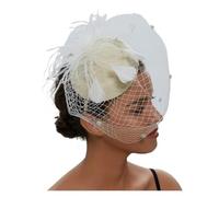 VCSZYAFX Womens Felt Fascinator Hat Fishnet Veil Small Plush Wave Point Decor Hair Clips Wedding Bridal Cocktail Headwear Suitable for weddings and parties(Beige)