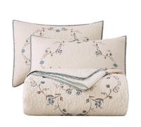 vctops 3-Piece 100% Cotton Bedspread Coverlet Set King Size Elegant Floral Embroidered Reversible Patchwork 1 Quilt and 2 Pillow Shams (Flower B,King)