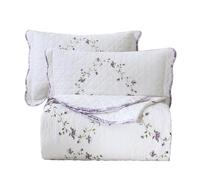 vctops 3-Piece Elegant Floral Embroidered Bedspread Coverlet Set Oversize Queen 100% Cotton Reversible Patchwork 1 Quilt and 2 Pillow Shams (Purple,Oversize Queen)