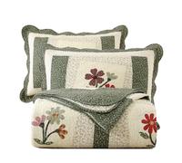 vctops 3 Piece Embroidered Floral Quilted Bedspread Quilt Set 100% Cotton Reversible Patchwork Coverlet Set 1 Quilt and 2 Pillow Shams (Green,King)