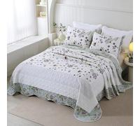 vctops 3-Piece Floral Embroidered Quilt Set Oversize Queen 100% Cotton Ultra Soft Elegant Reversible Bedspread Coverlet Set with 2 Pillow Shams (Floral,Oversize Queen)