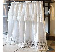 vctops Bohemian Floral Embroidered Cotton Cafe Tier Curtain with Attached Valance Country Style Lace Half Window Curtain Kitchen Curtains (24"x33",White)