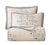 vctops Boho Floral Embroidered Quilted Bedspread Quilt Set 3-Piece Oversize Queen 100% Cotton Lightweight Reversible Coverlet for All Season, Flower
