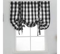 vctops Christmas Black and White Buffalo Check Tie Up Curtains Farmhouse Thermal Insulated Window Adjustable Balloon Curtain Shade for Small Window (24"x47", Black)