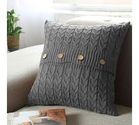 vctops Cotton Cable Knit Pillow Cover Soft Warm Throw Pillow Case Cushion Cover Decorative Pillow Cover with Buttons (Grey, 18x18 inches)